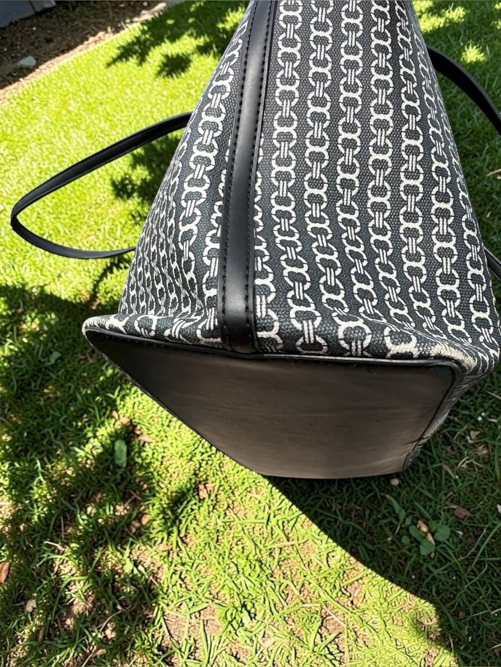Tory Burch Black and White Logo Stripe Canvas Tote with Center Webbing - Picture 4 of 16